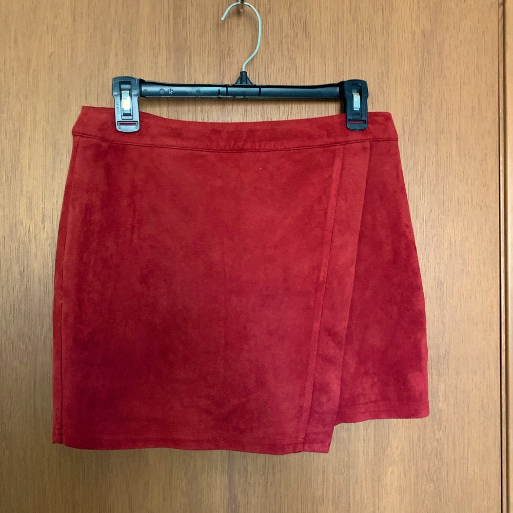Wrap Around Red Suede Mini Skirt